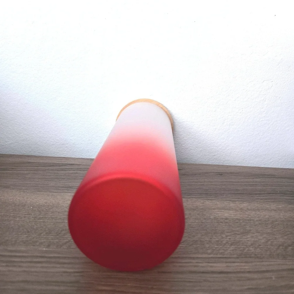Red‎ Ombre Frosted Glass Sublimation Tumbler with Bamboo Lid 25oz Skinny DIY